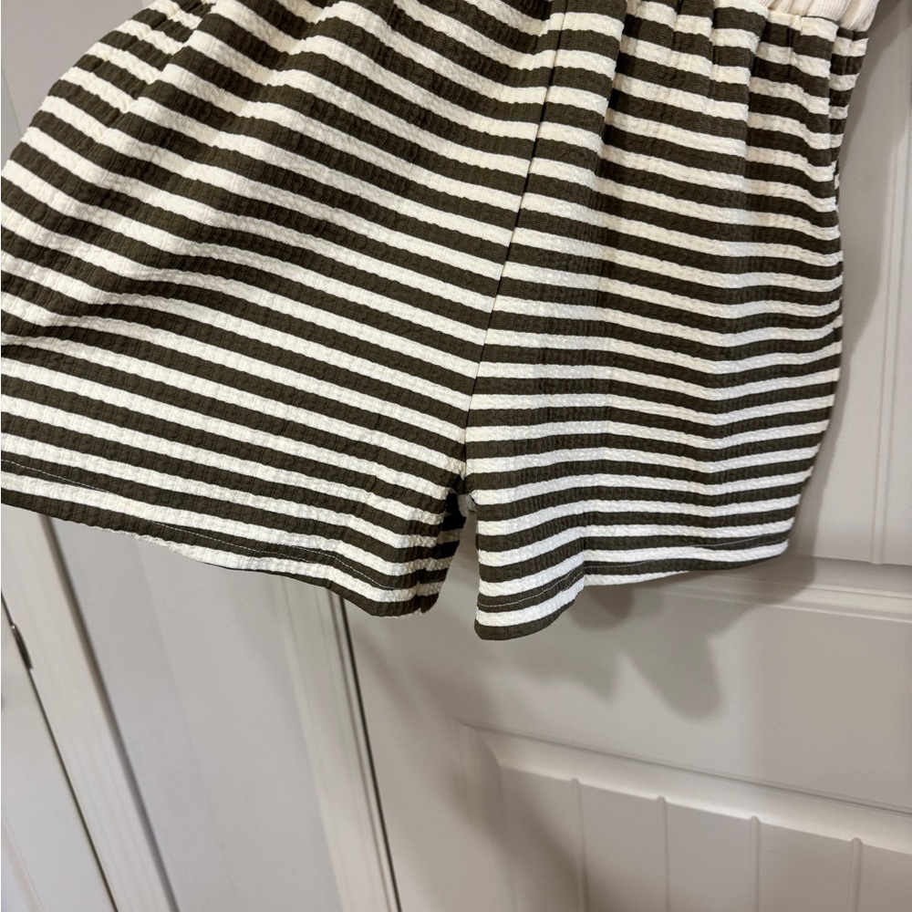 Striped Olive and White Romper - Picture 2 of 5